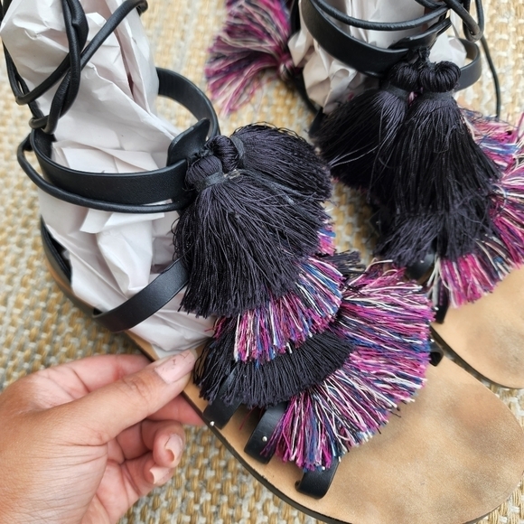 Rebecca Minkoff Elisha Tassle Zip Leather Lace Up Sandals 8.5 - Picture 4 of 7